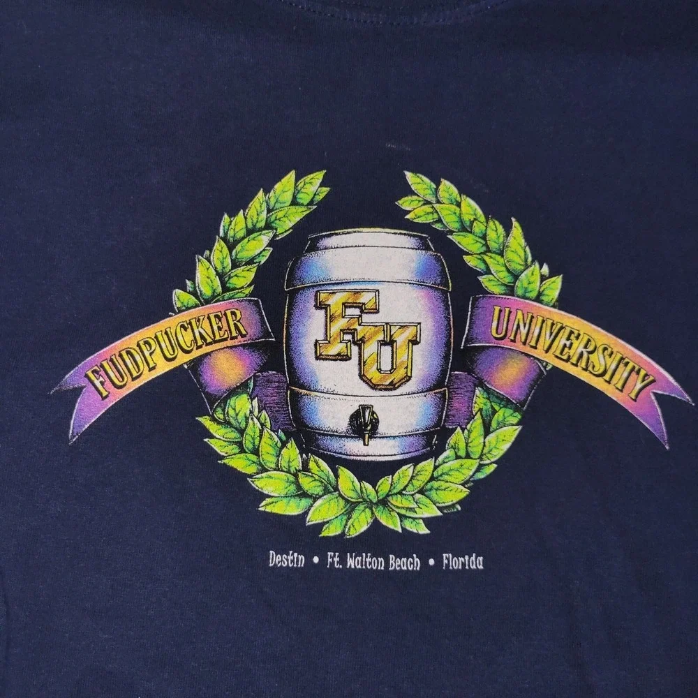 Vintage‎ Fudpucker University Short Sleeve T-Shirt Men's Size XL Blue